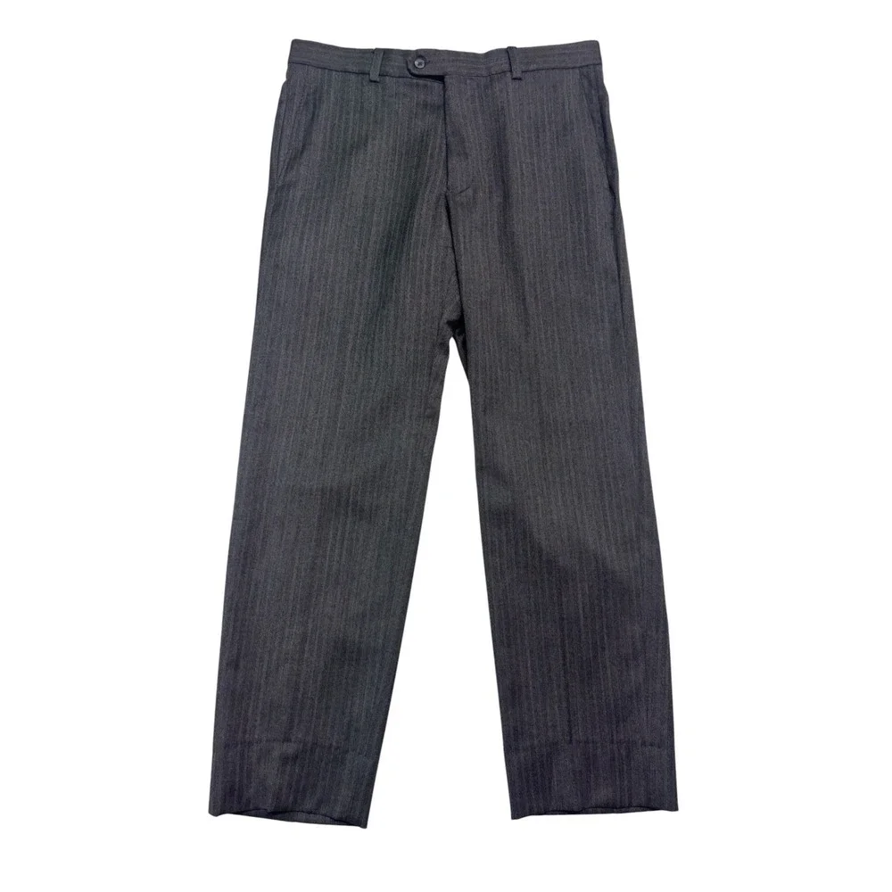 Joseph Abboud 40S 34x30 Gray Herringbone 3pc Pant Suit Italian Flannel Wool